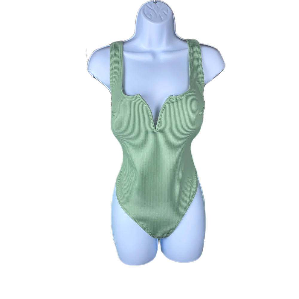 H&M One Piece Ribbed V-Neck Swimsuit, size L